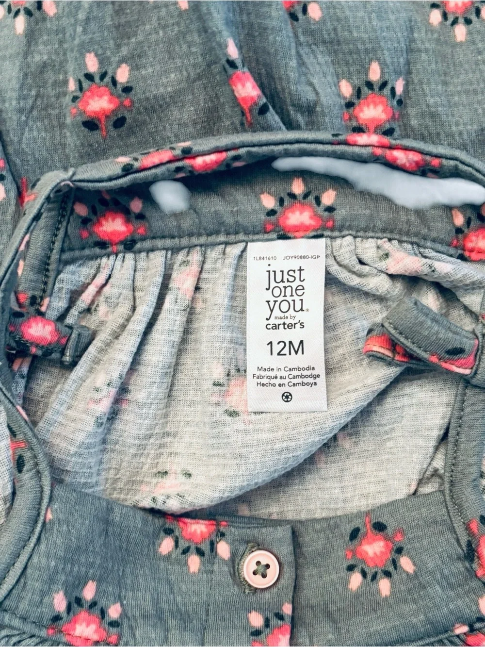 Carter's Charcoal Romper with Pink Floral Print 12M 8 0553
